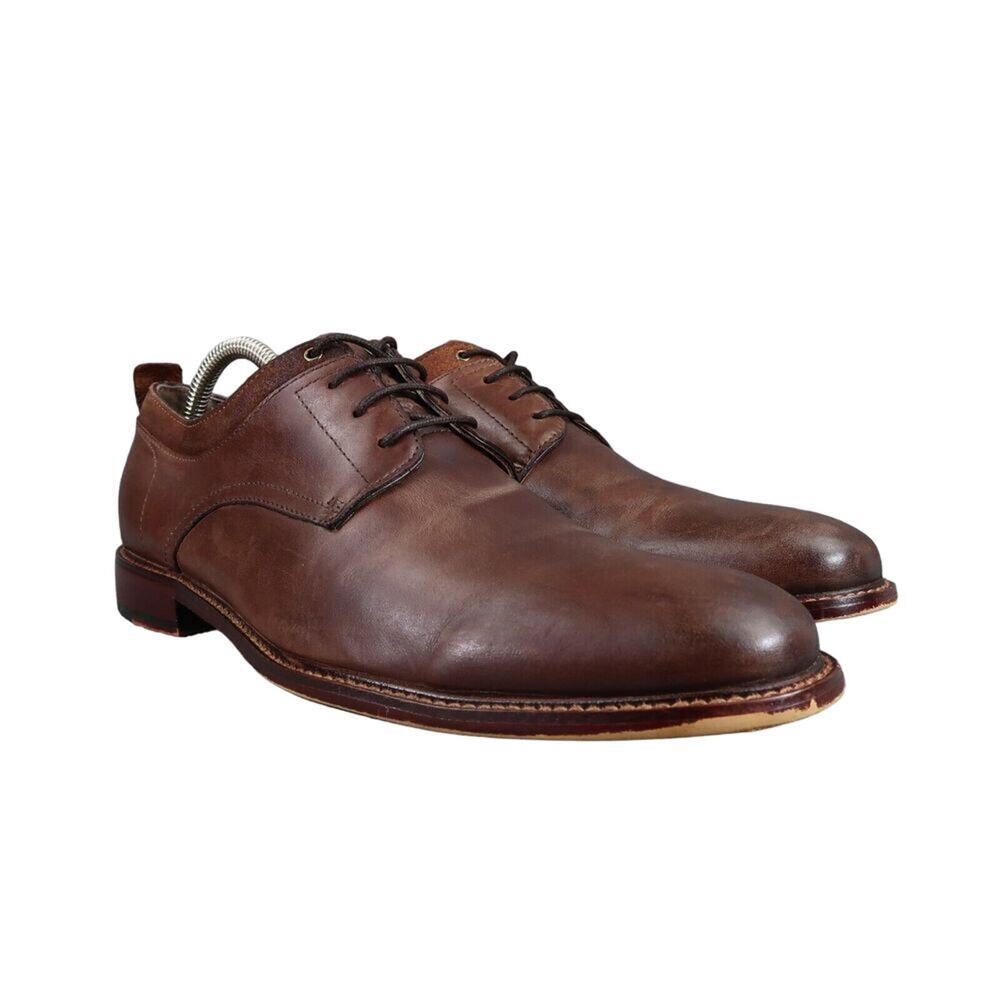 Aston Grey Shoes Men 9 Oxford Derby Leather Brown Plain Toe Dress Formal Classic